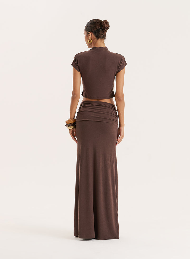 Chocolate Jersey High Neck Sleeveless Top- Elouisa