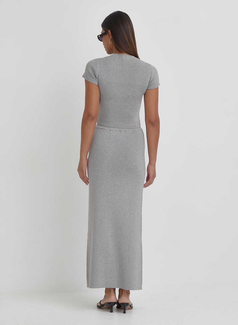 Grey Knitted Maxi Skirt- Lago