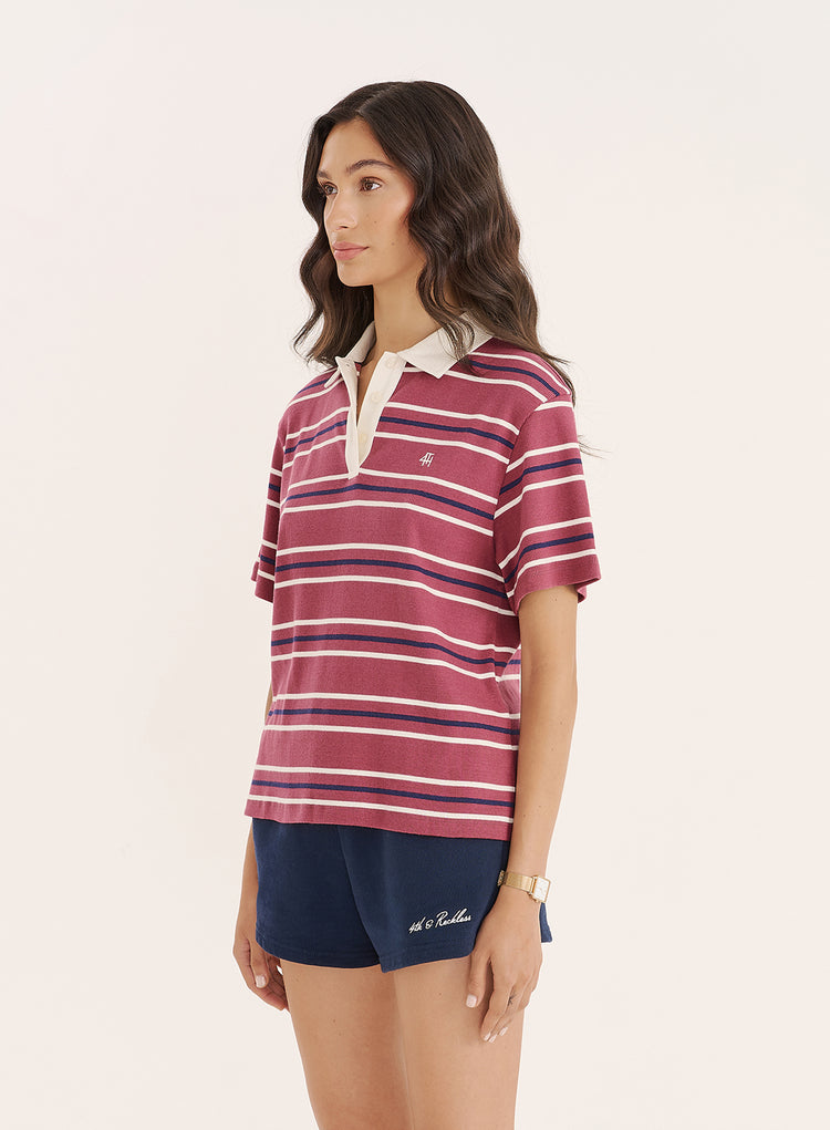 Berry Stripe Short Sleeve Polo Top- Ralph