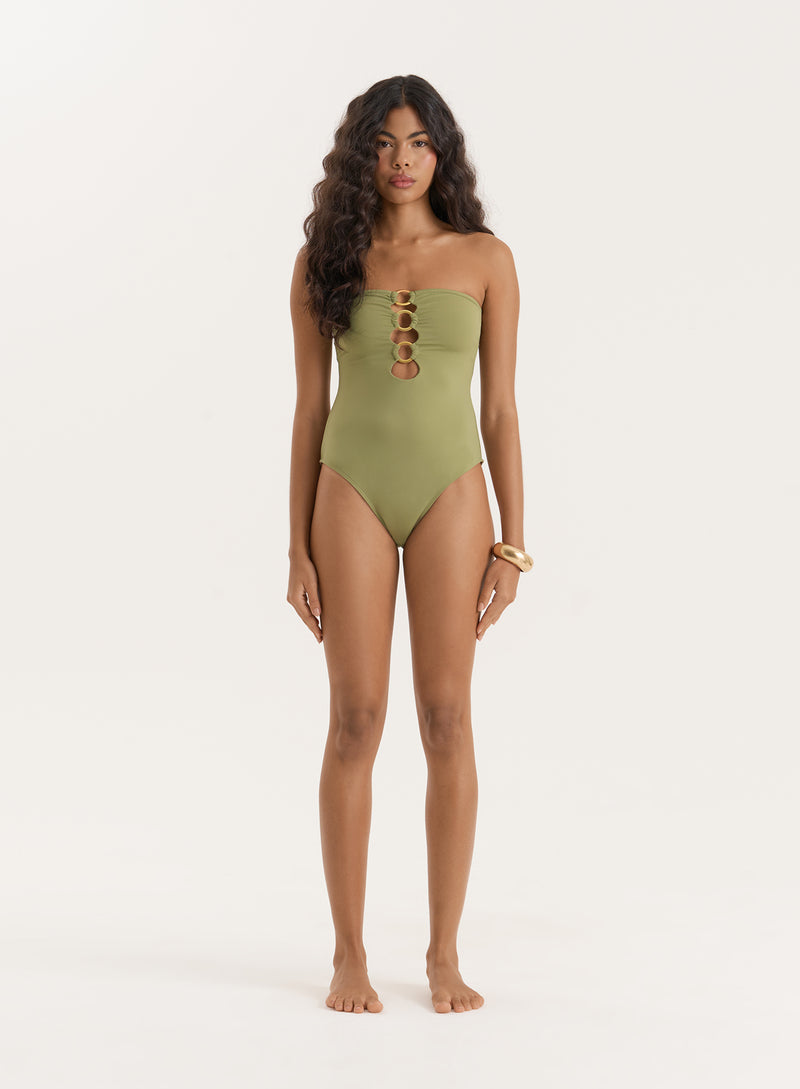 Olive Gold Ring Cut Out Bandeau Swimsuit- Nala