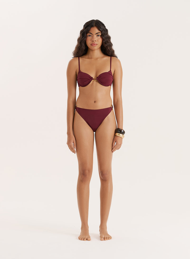 Burgundy Gold Buckle Underwired Bikini Top- Mayci