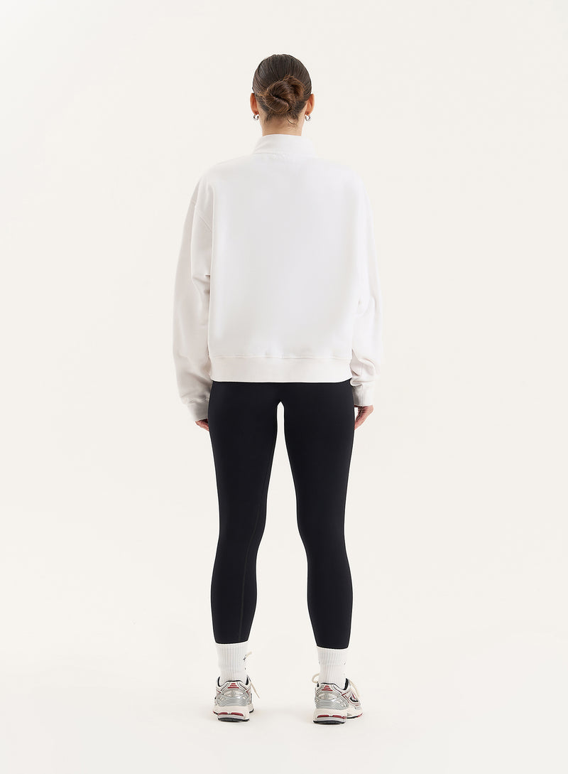 White Branded Half Zip Cropped Sweatshirt- Gilly