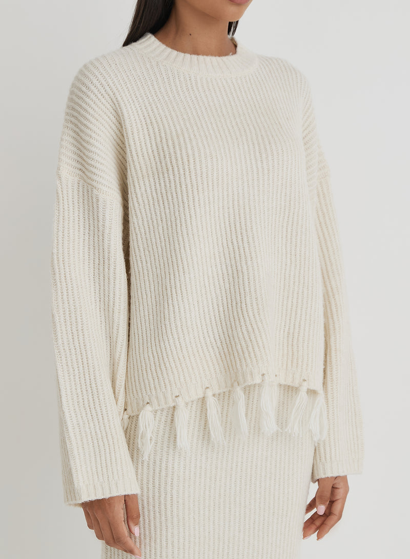 Cream Oversized Tassle Trim Jumper- Fallon