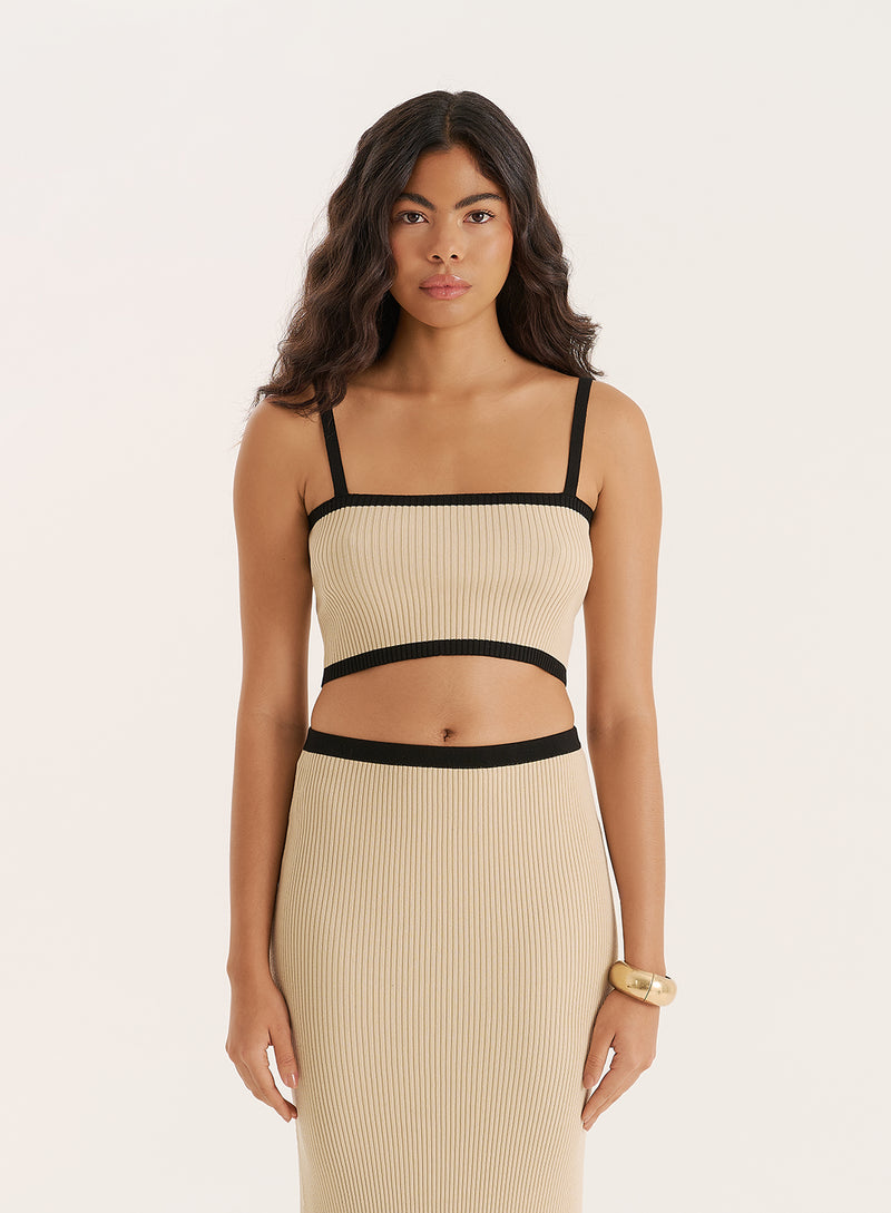 Cream Contrast Strap Knitted Crop Top- Colette