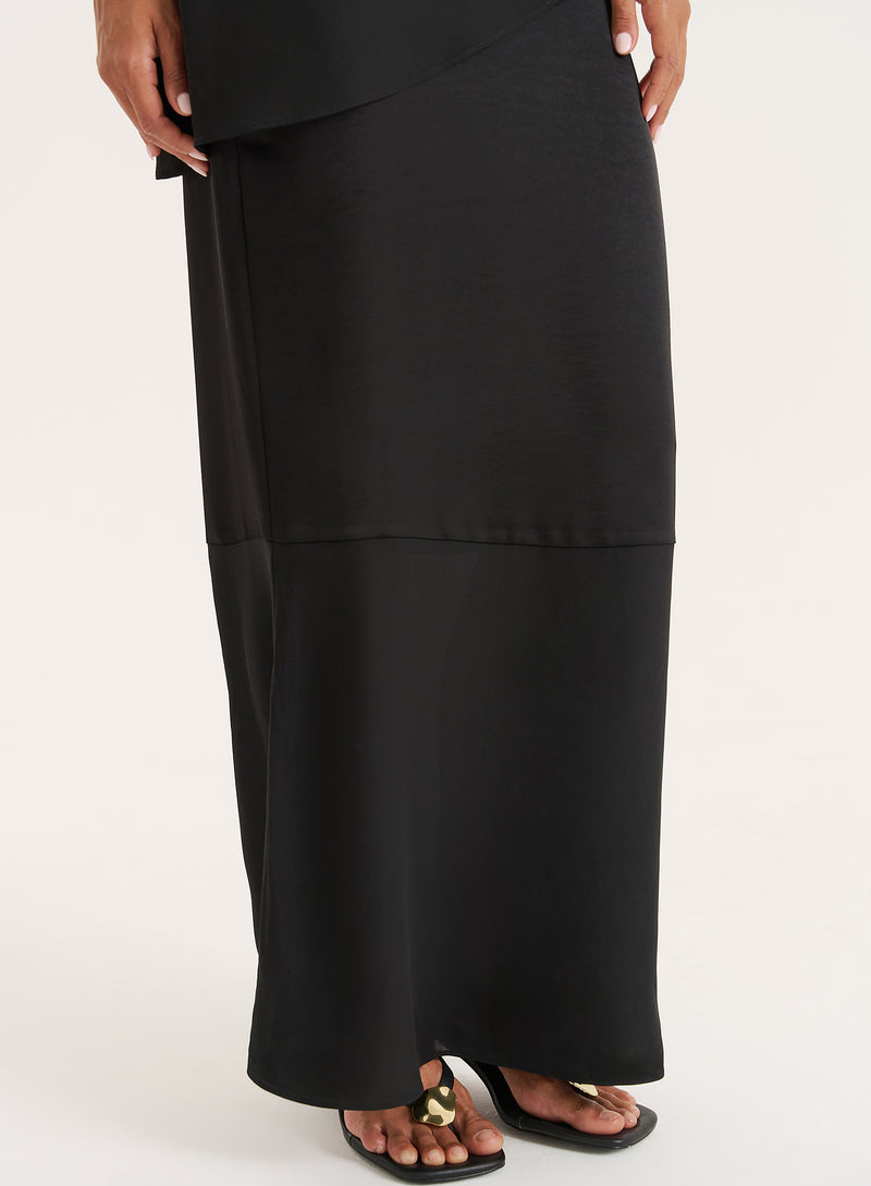 Black Satin And Chiffon Maxi Skirt- Marcia