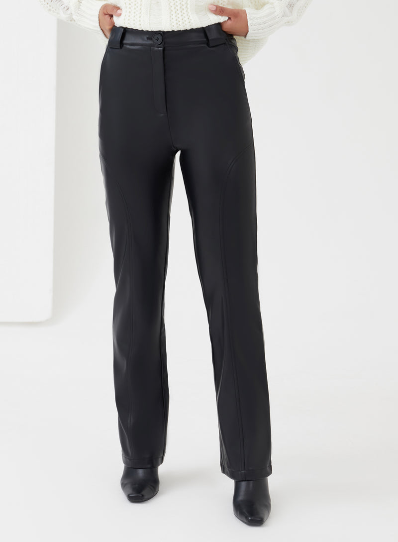 Black Straight Leg Faux Leather Trousers - Madelon