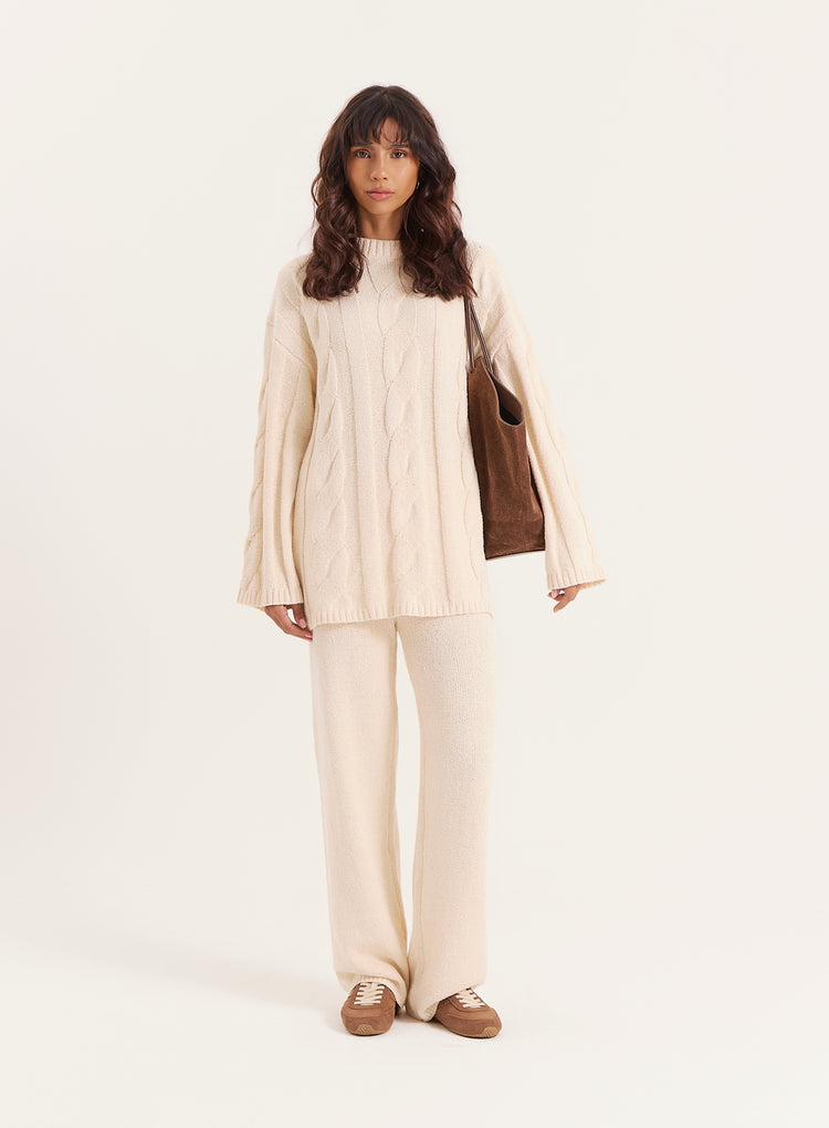 Ecru Fine Knit Trouser- Leonor