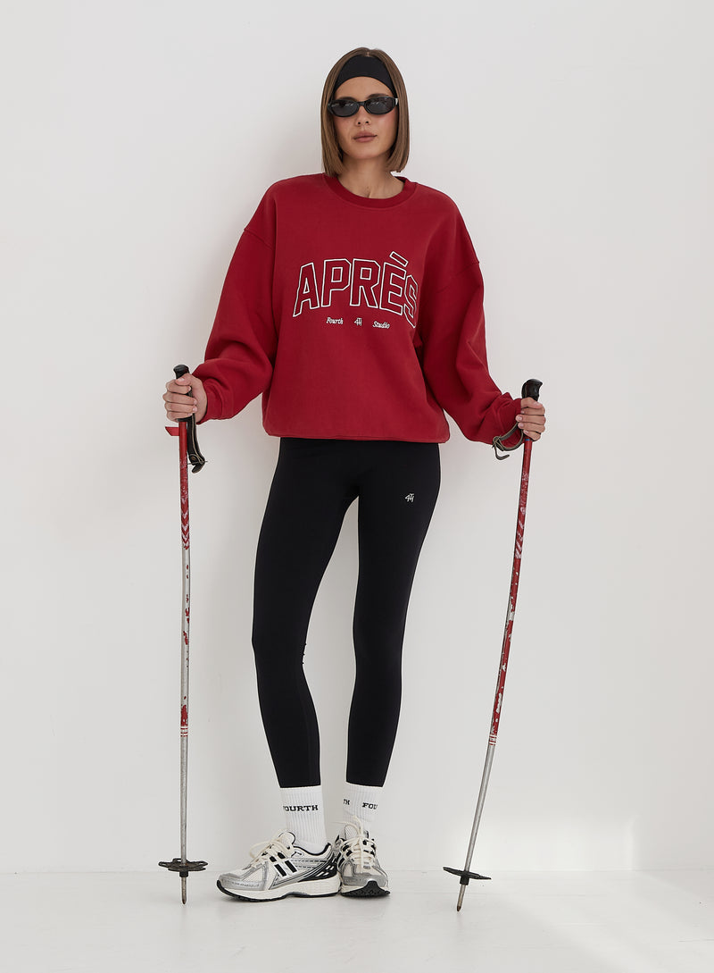 Red Embroidered Apres Slogan Oversized Sweatshirt- Freya