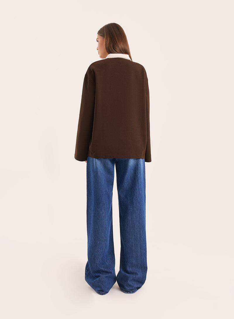 Chocolate Branded Contrast Collar Rugby Shirt