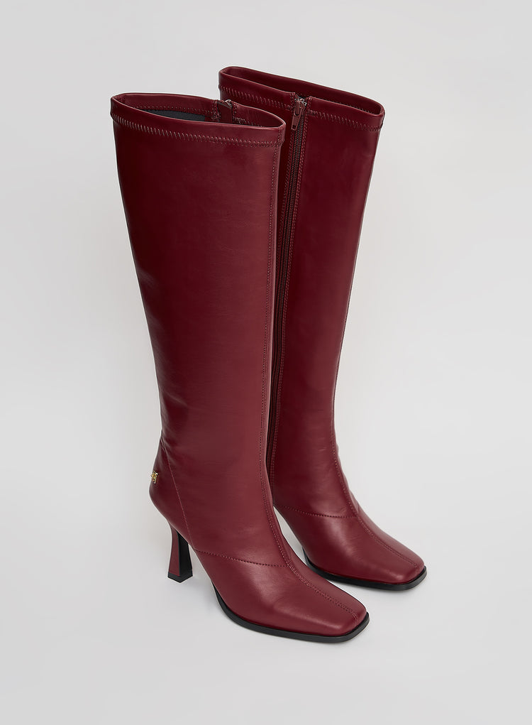 Red Faux Leather Knee High Boots- Tokyo