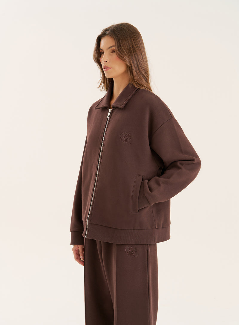 Chocolate Logo Detail Zip Bomber Jacket- Valerie