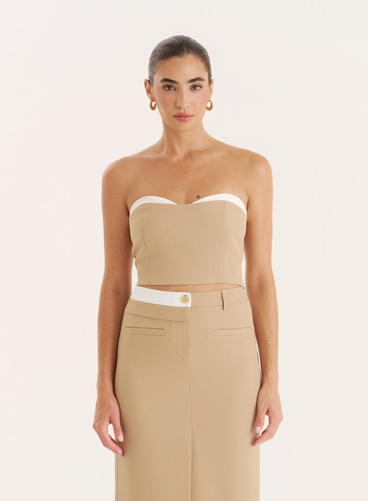 Camel Contrast Bust Detail Corset-Tatiana