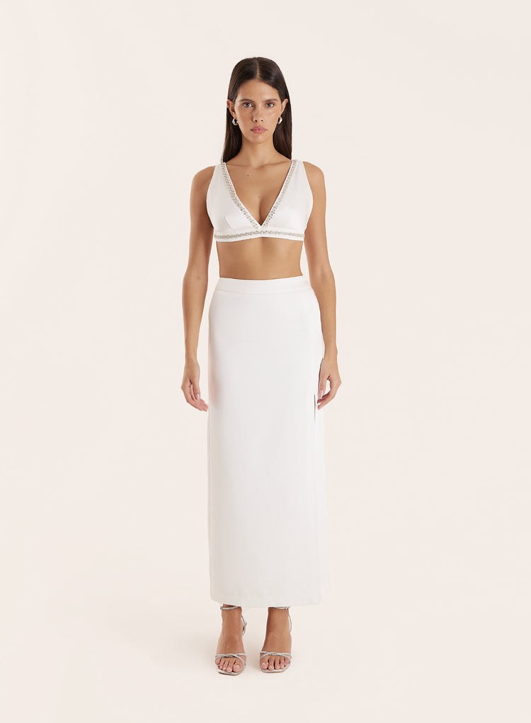 Cream Side Split Midaxi Skirt- Lucia
