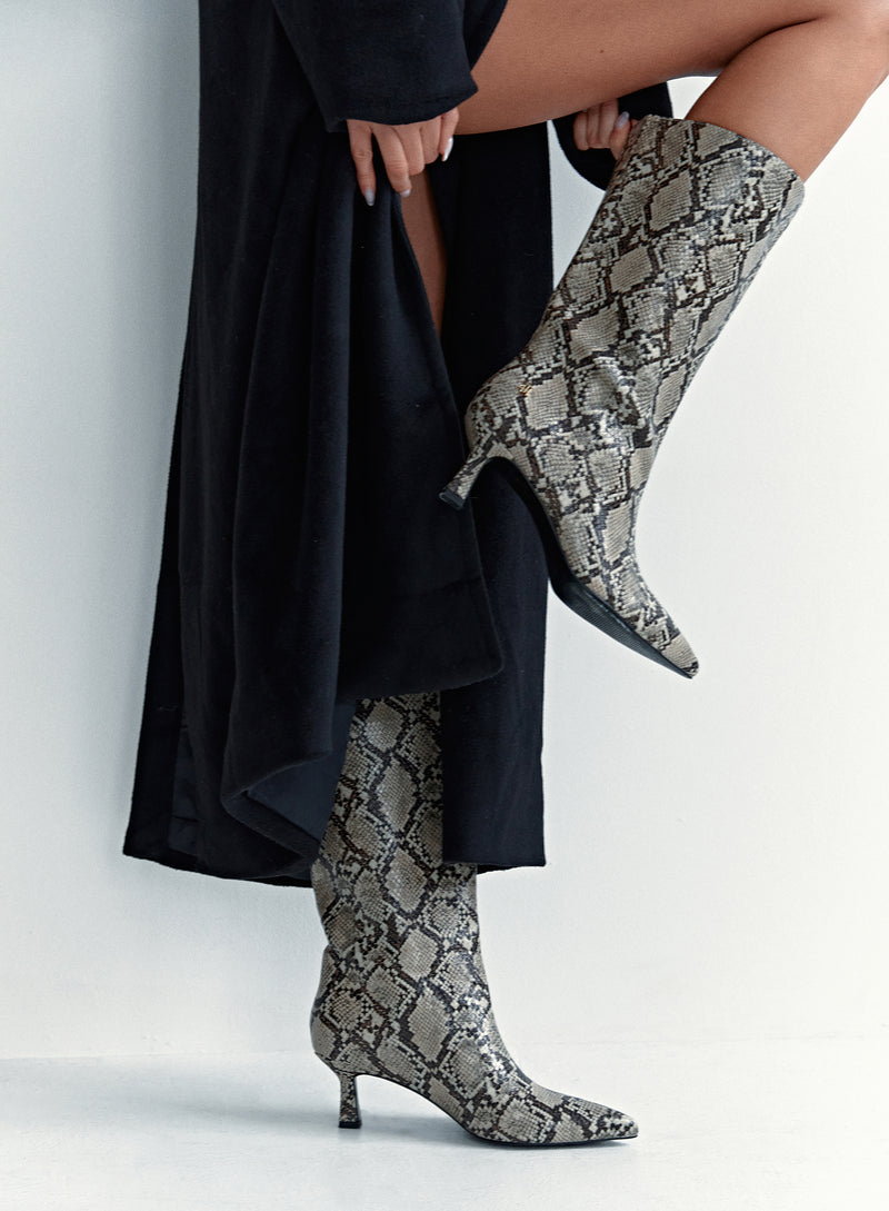 Snakeskin Print Low Heel Boot- Paris