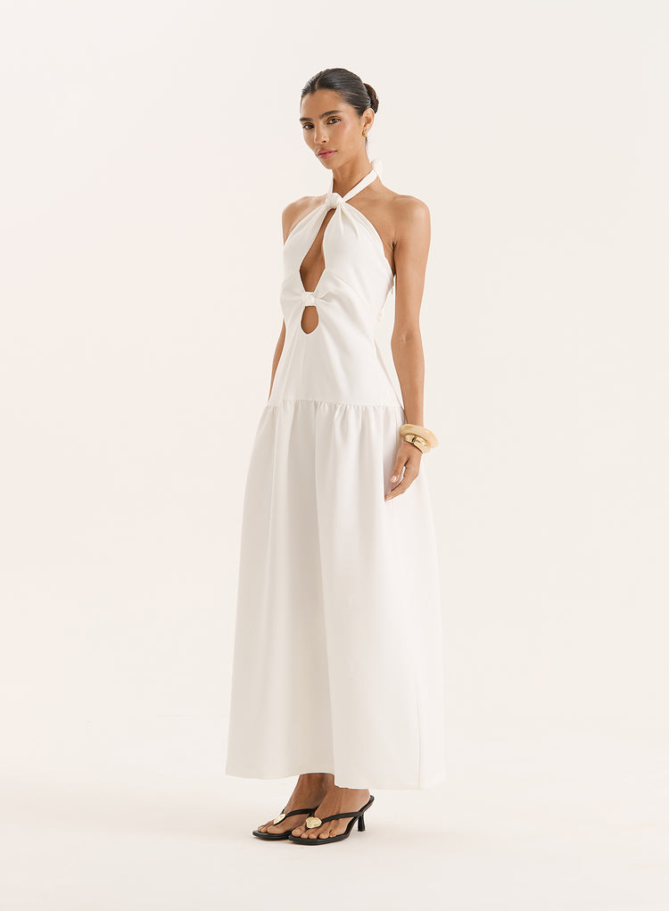 Off White Halterneck Drop Waist Maxi Dress- Leona
