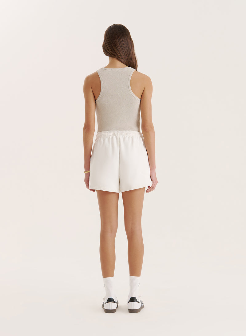 Off White Embroidered Emblem Short- Nina