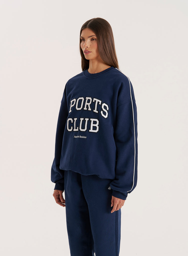 Navy Slogan Relaxed Oversized Sweatshirt- Ellie