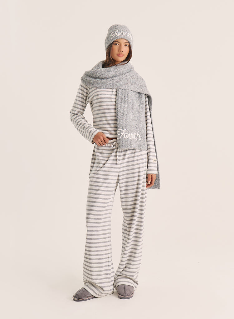 Grey Striped Jersey Rib Trousers