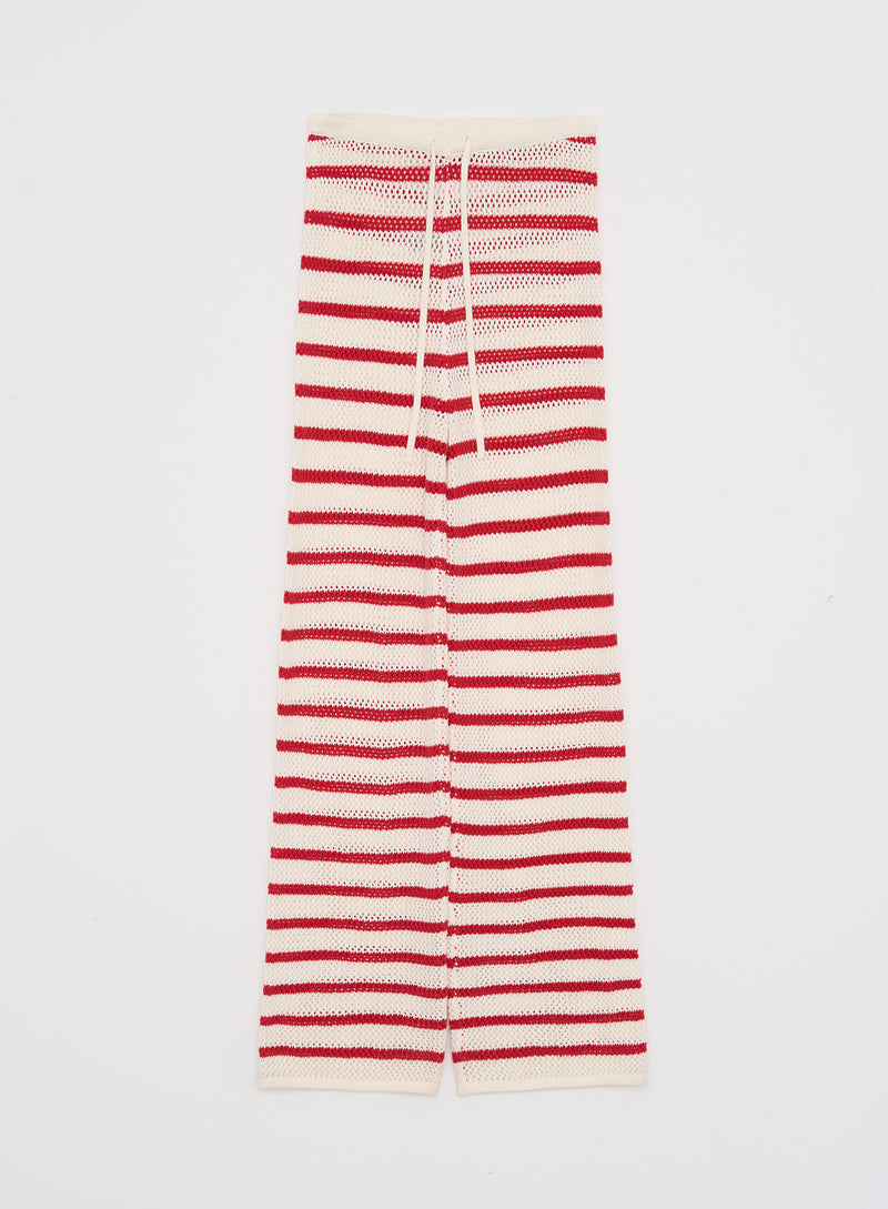 Red And White Striped Knitted Trouser- Lior