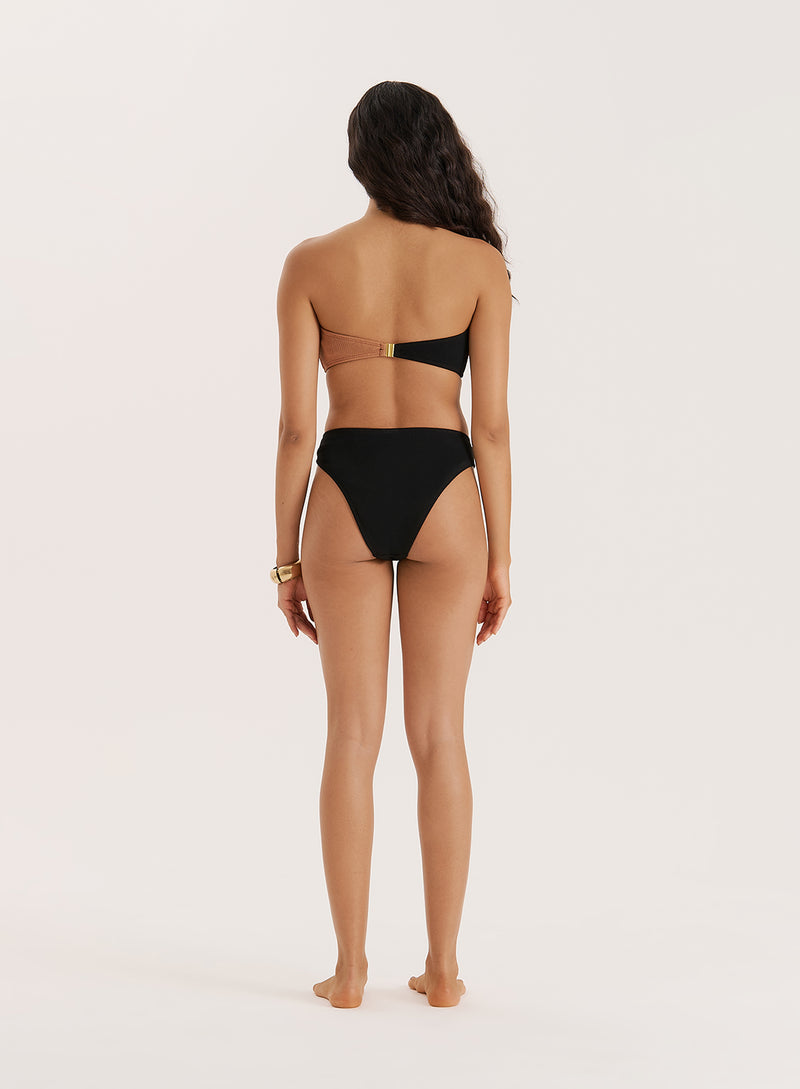 Black And Chocolate Crinkle Bandeau Bikini Top- Cecelia