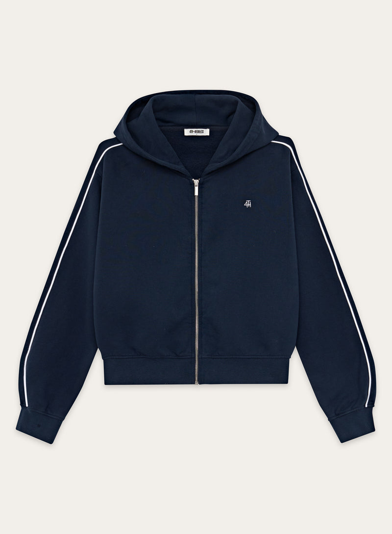 Navy Fourth Branded Cropped Zip Hoodie- Carey