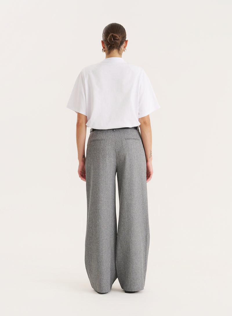 Grey Belted Tailored Wide Leg Trouser