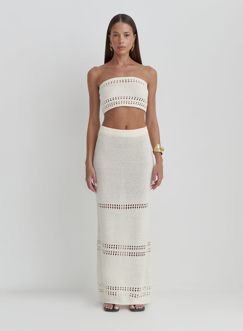 Cream Knitted Bandeau Crop Top- Odette