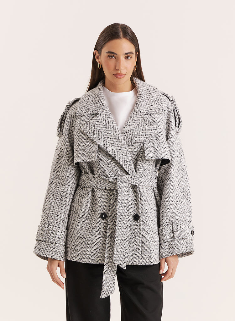 Light Grey Marl Belted Trench Coat- Carter