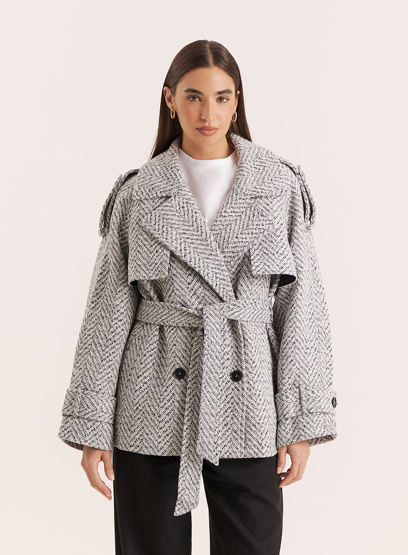 Light Grey Marl Belted Trench Coat- Carter