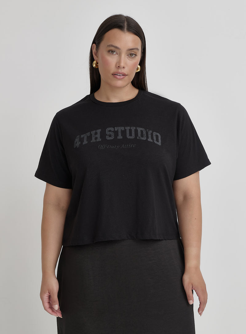 Black Plus Size 4th Studio Slogan T-Shirt- Talia