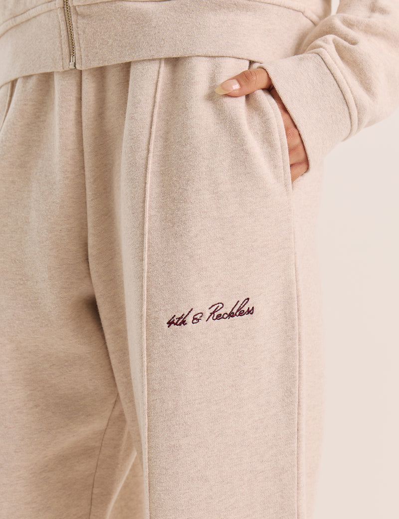Oatmeal 4th Wide Leg Branded Joggers