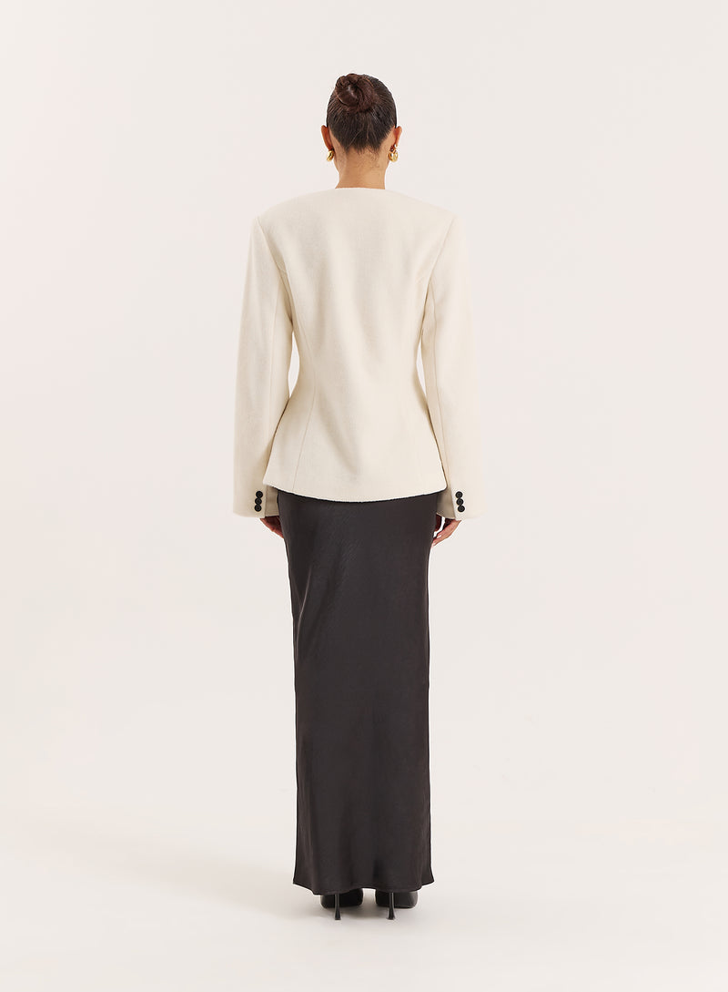 Cream Tailored Cinched Waist Wool Blend Blazer- Tilley