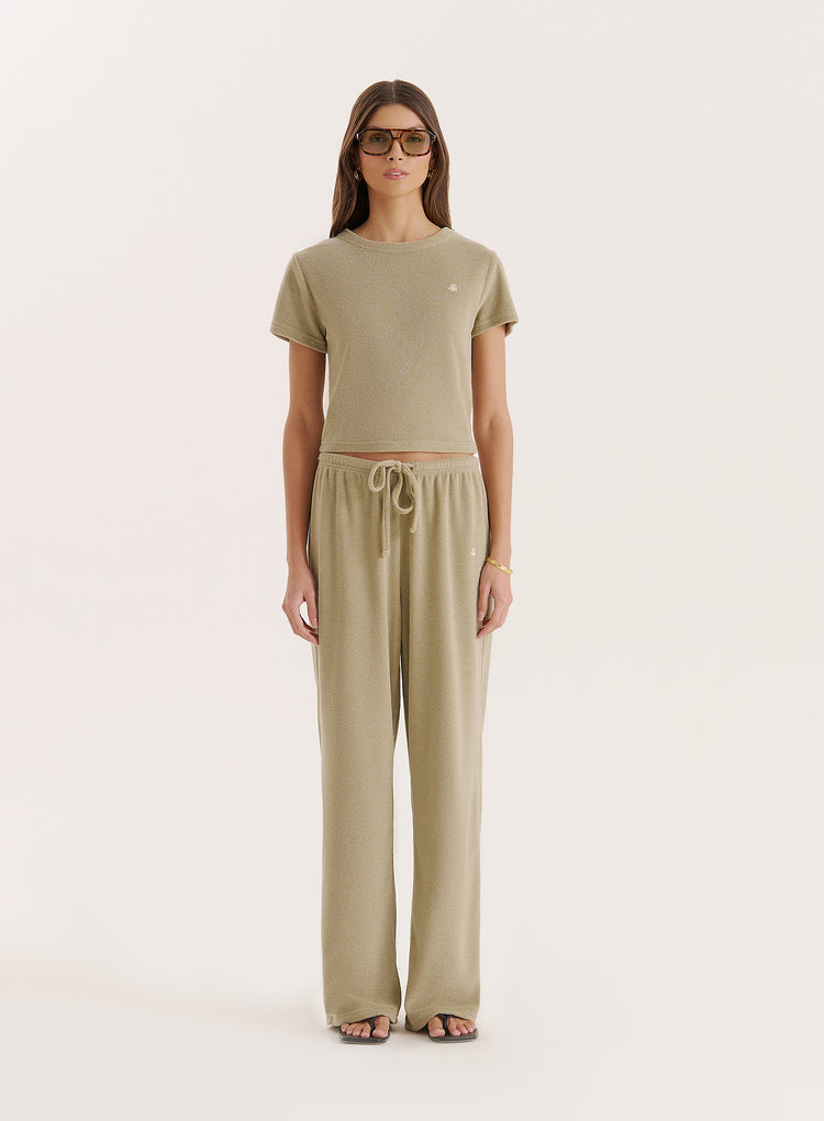 Green Towelling Straight Leg Trouser- Livia
