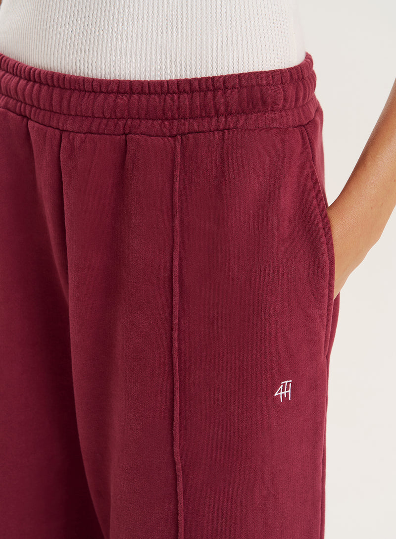 Burgundy 4th Wide Leg Branded Joggers