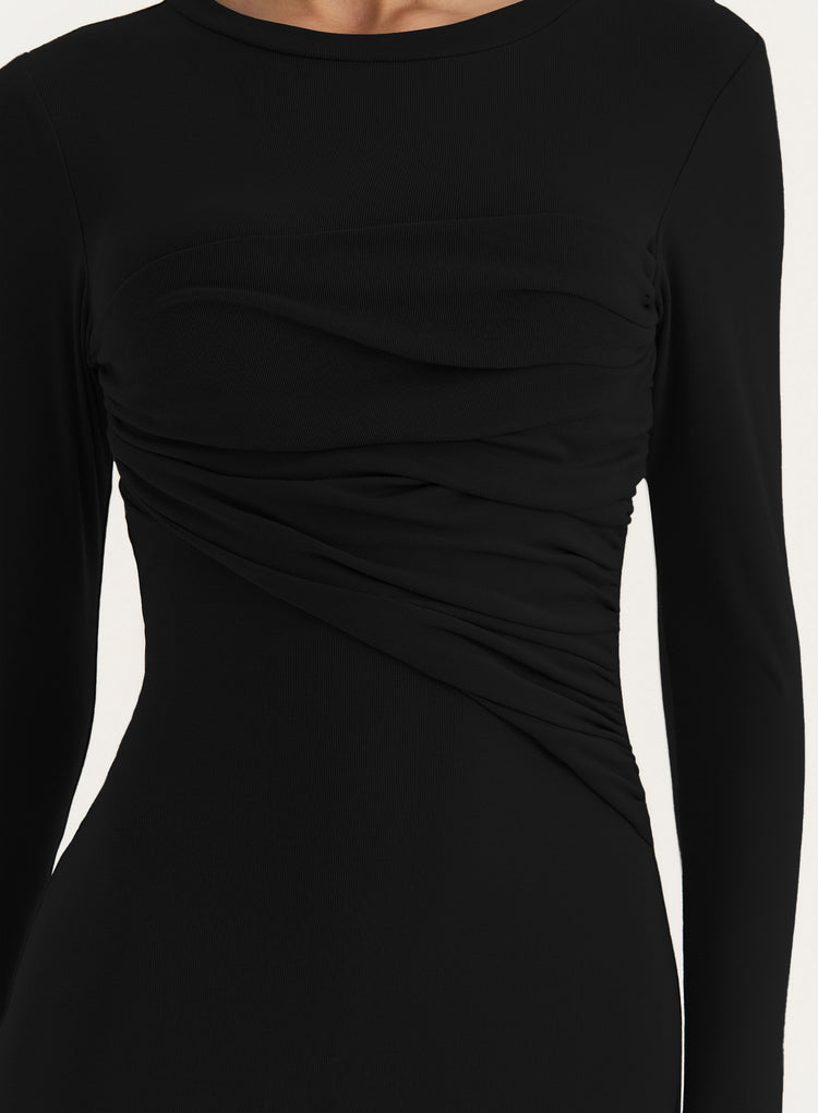 Black Bust Detail Long Sleeve Maxi Dress- Xavier