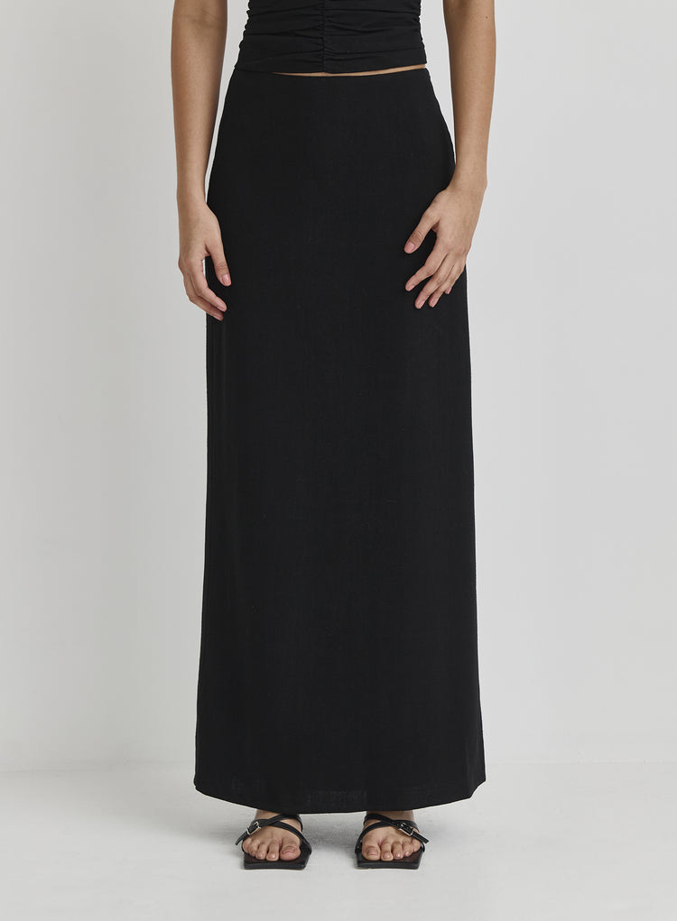 Black Linen Maxi Skirt- Nikaya