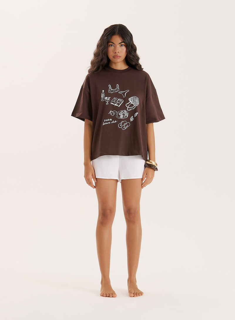 Brown Illustration Print Oversized T-Shirt- Benni
