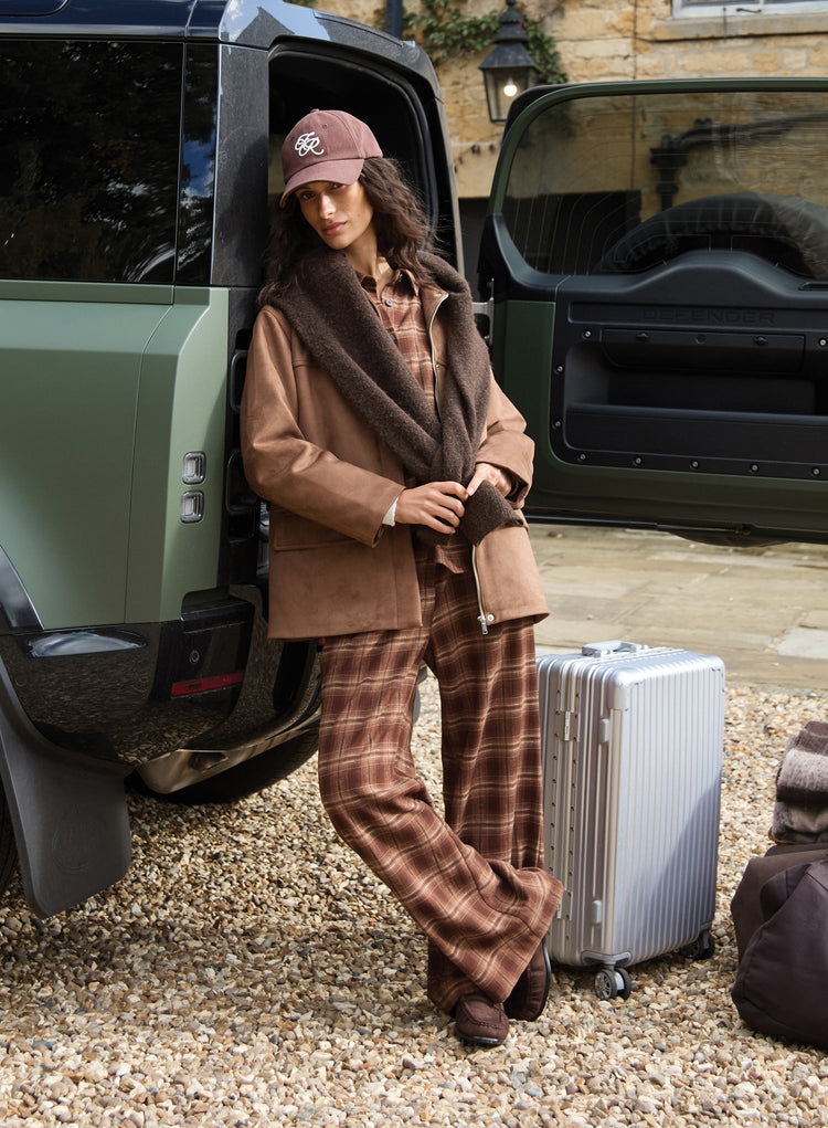 Brown Check Print Straight Leg Trousers - Tove