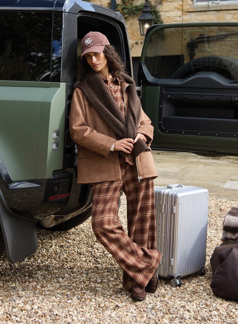 Brown Check Print Straight Leg Trousers - Tove