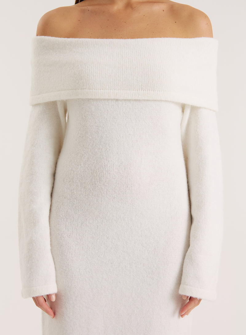 Cream Off Shoulder Knitted Maxi Dress- Sable