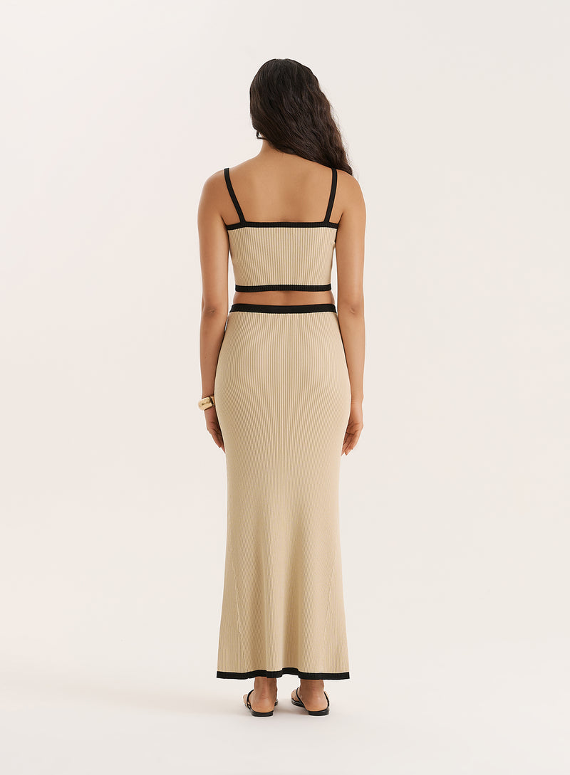 Cream Contrast Waistband Knitted Maxi Skirt- Colette