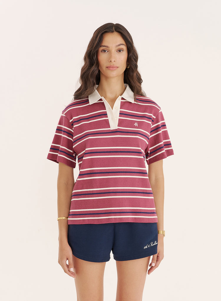 Berry Stripe Short Sleeve Polo Top- Ralph