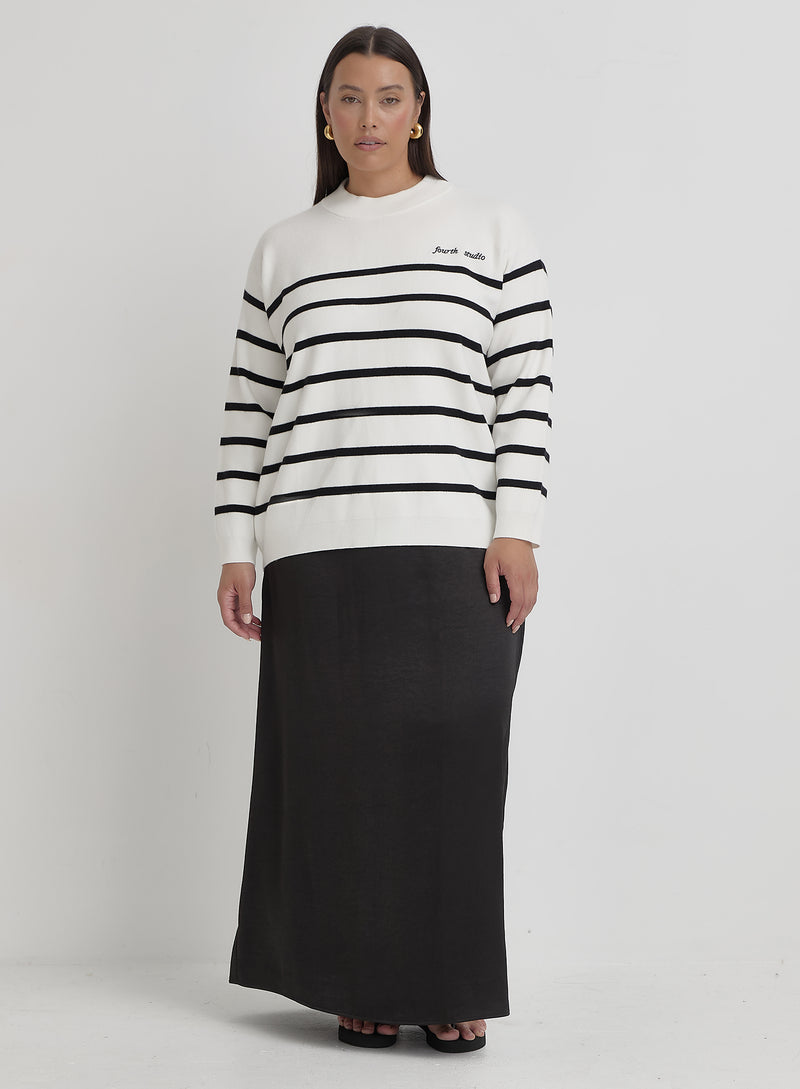 Cream And Navy Curve Stripe Jumper- Myda