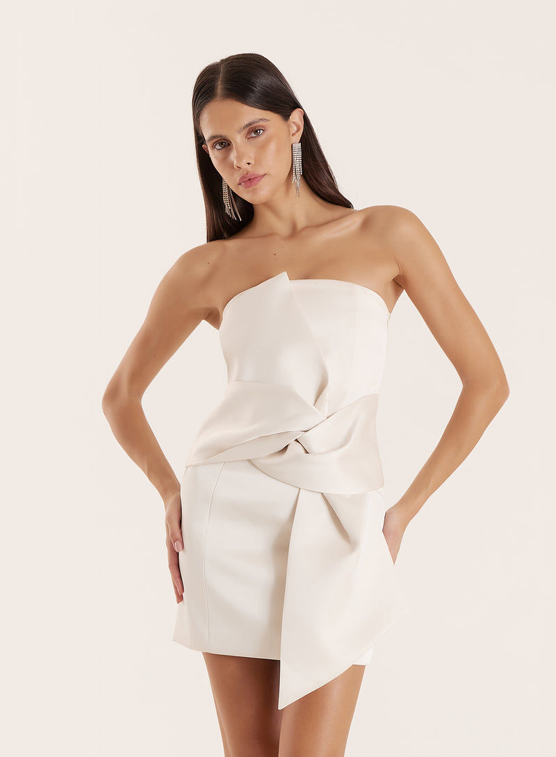 Cream Bow-front Satin Mini Dress- Simone