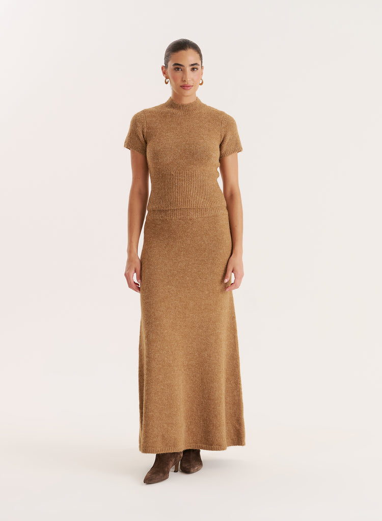 Camel Knitted A-Line Maxi Skirt- Phyllis