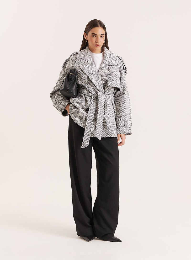 Light Grey Marl Belted Trench Coat- Carter