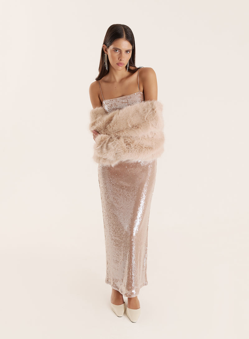 Nude Sequin Maxi Slip Dress- Norma