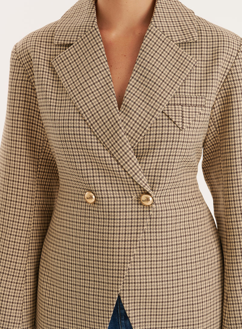 Check Print Cinched Waist Tailored Blazer- Reese