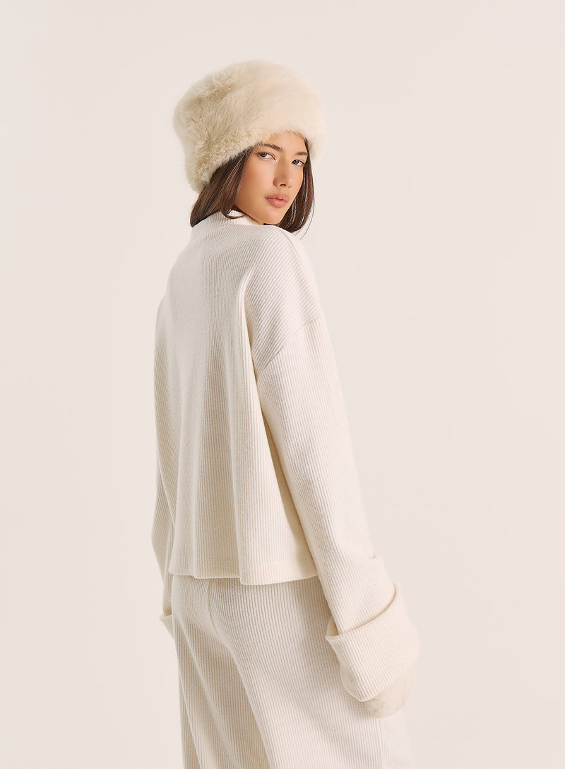 Ecru Wide Cuff Sleeved Knitted Jumper