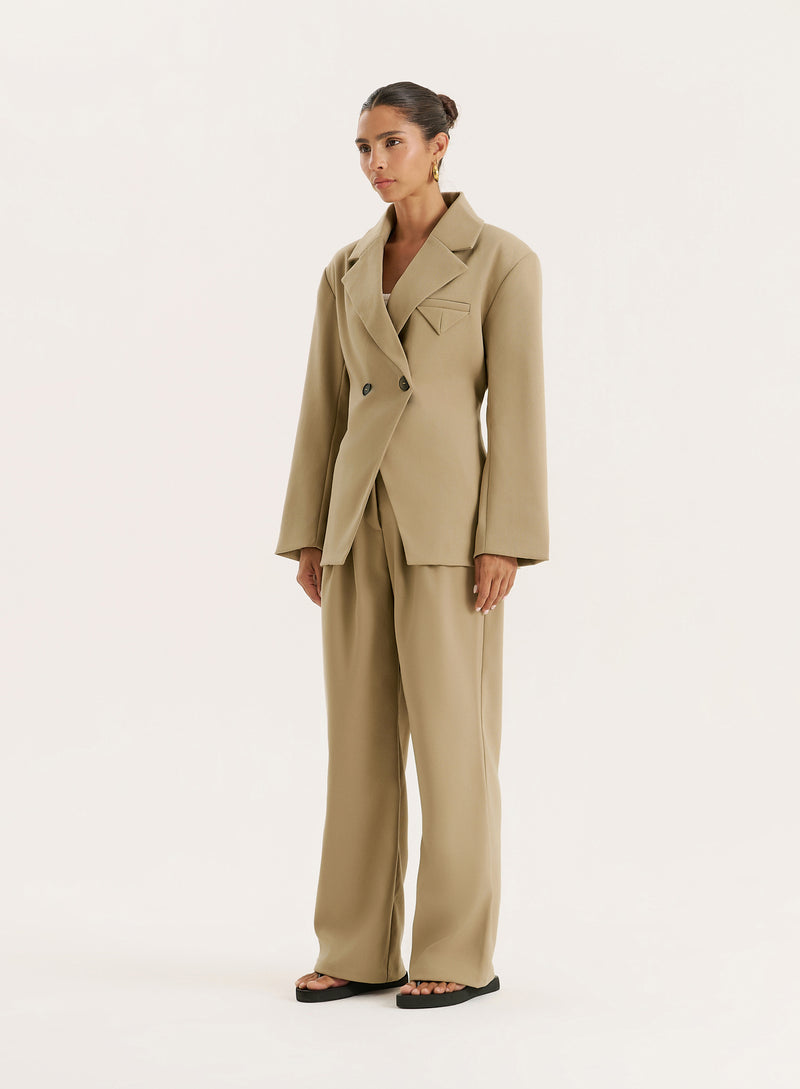 Camel Cinched Waist Tailored Blazer- Reese